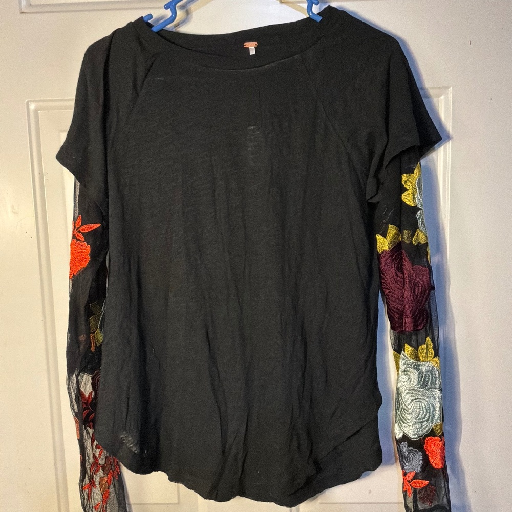 Free People embroidered sleeve T